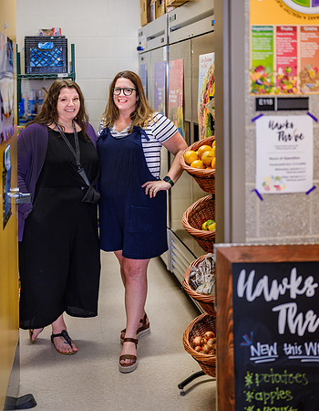 Hawks Thrive Food Pantry w/ High School Teacher Kristie Gates Radford & Lynch-Bustin Elementary School Principal Stephanie Hillman