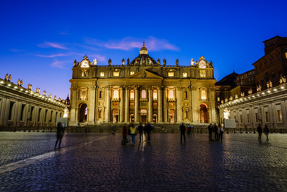 Rome, Italy city views of St. Peter's, the Colosseum, Piazza Navona, Trevi Fountain, the Pantheon, and Roman Forum Blue Hour and Sunset