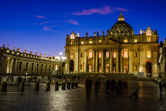 Rome, Italy city views of St. Peter's, the Colosseum, Piazza Navona, Trevi Fountain, the Pantheon, and Roman Forum Blue Hour and Sunset