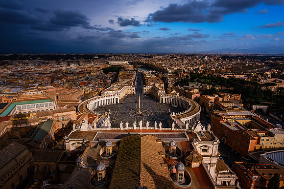 Rome, Italy city views of St. Peter's, the Colosseum, Piazza Navona, Trevi Fountain, the Pantheon, and Roman Forum Blue Hour and Sunset