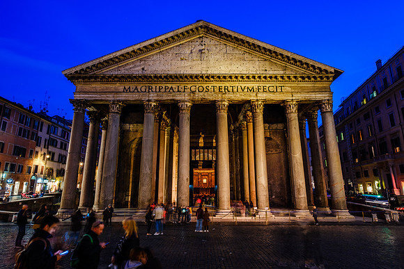 Rome, Italy city views of St. Peter's, the Colosseum, Piazza Navona, Trevi Fountain, the Pantheon, and Roman Forum Blue Hour and Sunset
