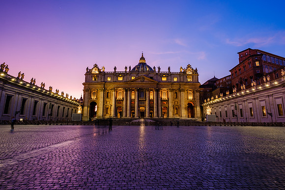 Rome, Italy city views of St. Peter's, the Colosseum, Piazza Navona, Trevi Fountain, the Pantheon, and Roman Forum Blue Hour and Sunset