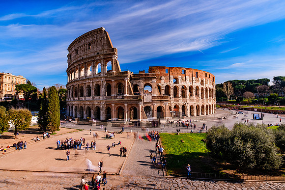 Rome, Italy city views of St. Peter's, the Colosseum, Piazza Navona, Trevi Fountain, the Pantheon, and Roman Forum Blue Hour and Sunset
